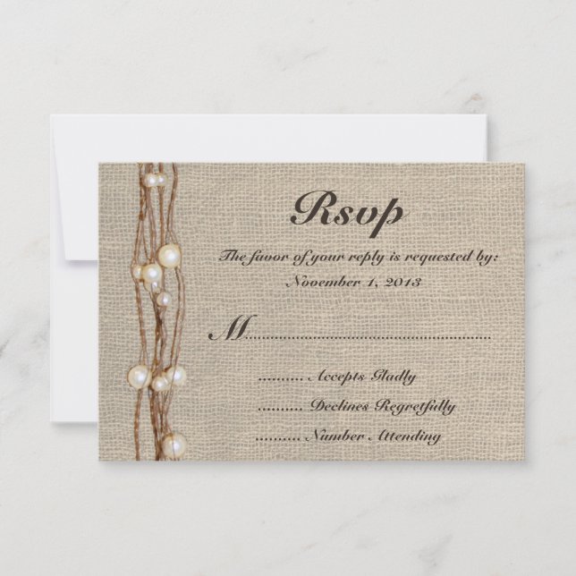 Rustic Burlap Twine Pearls Wedding Invitation (Front)