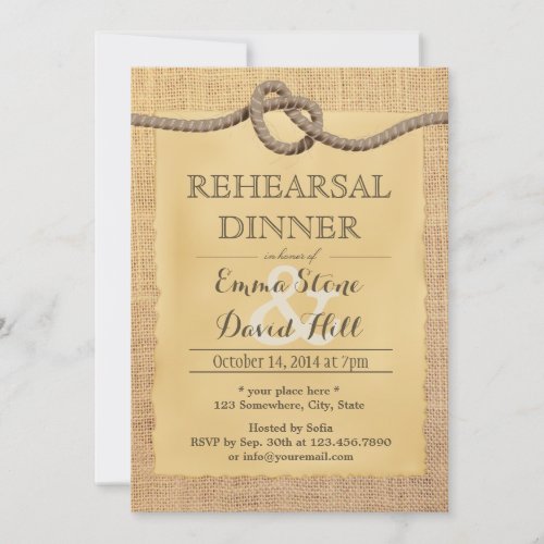 Rustic Burlap Tying the Knot Rehearsal Dinner 5x7 Paper Invitation Card