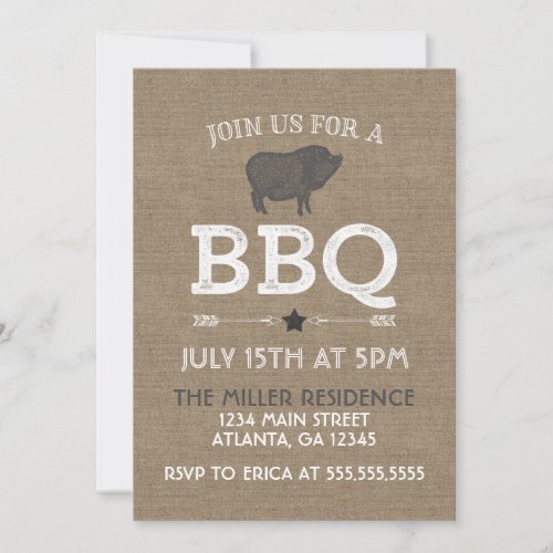 Rustic Burlap Vintage BBQ Party Invitation