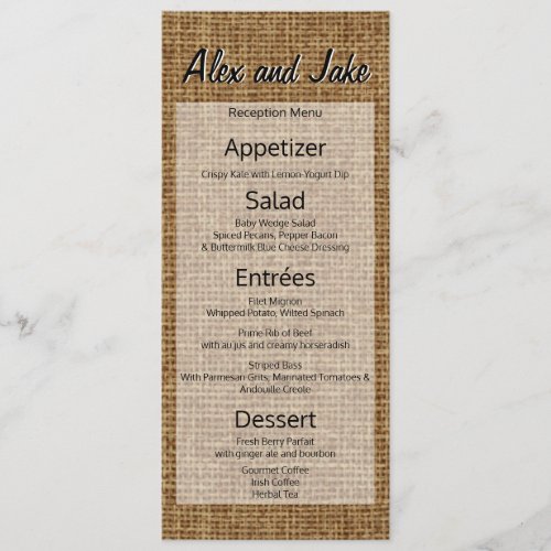 Rustic Burlap Vintage Country Wedding Menu Script