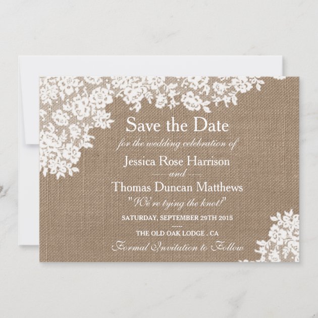 Navy Blue Burlap & Lace Save The Date Personalised Wedding Sign 
