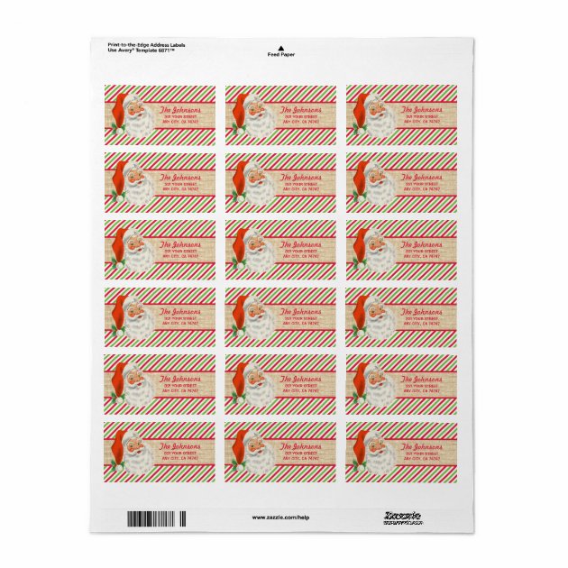 Rustic Burlap Vintage Santa Christmas Stripes Label