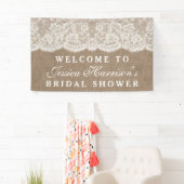 Rustic Burlap & Vintage White Lace Bridal Shower Banner (Insitu)