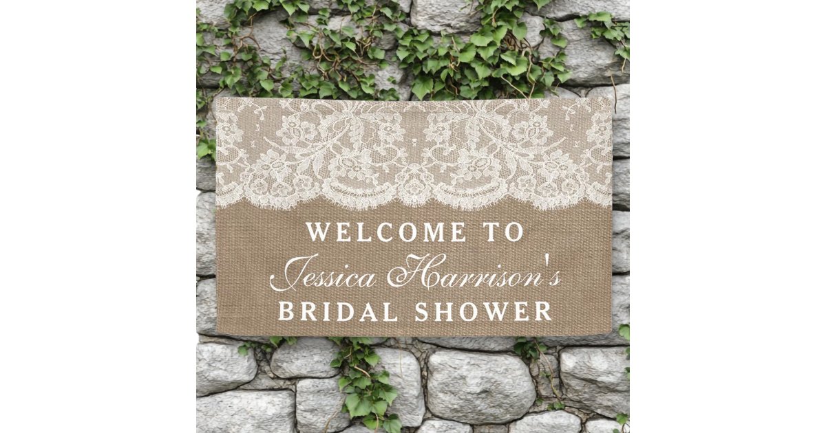 Rustic Burlap & Vintage White Lace Bridal Shower Banner | Zazzle
