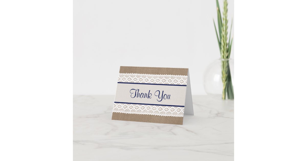 Rustic Burlap & Vintage White Lace Bridal Shower Thank You Card | Zazzle