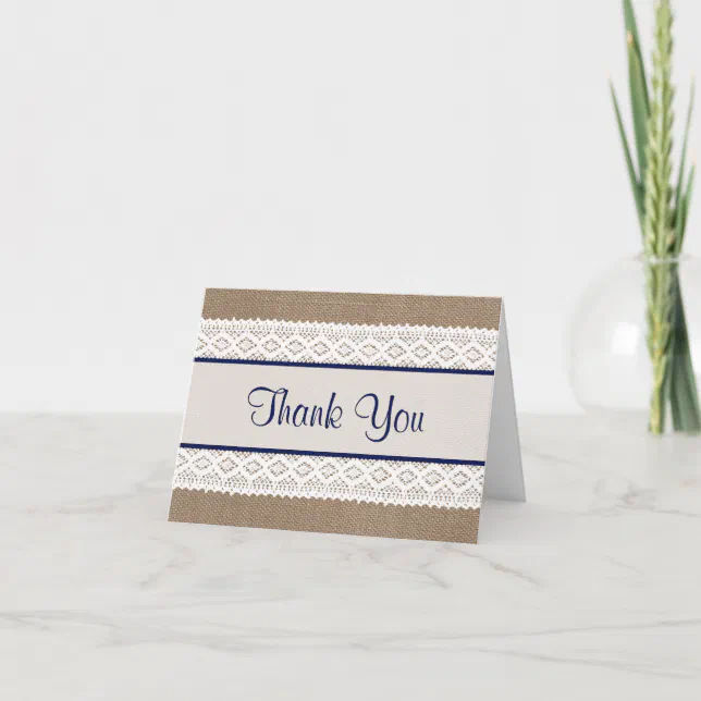Rustic Burlap & Vintage White Lace Bridal Shower Thank You Card | Zazzle