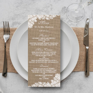 Rustic Burlap & Vintage White Lace Wedding Menu