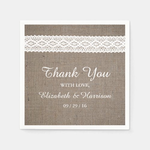 Rustic Burlap  Vintage White Lace Wedding Napkins