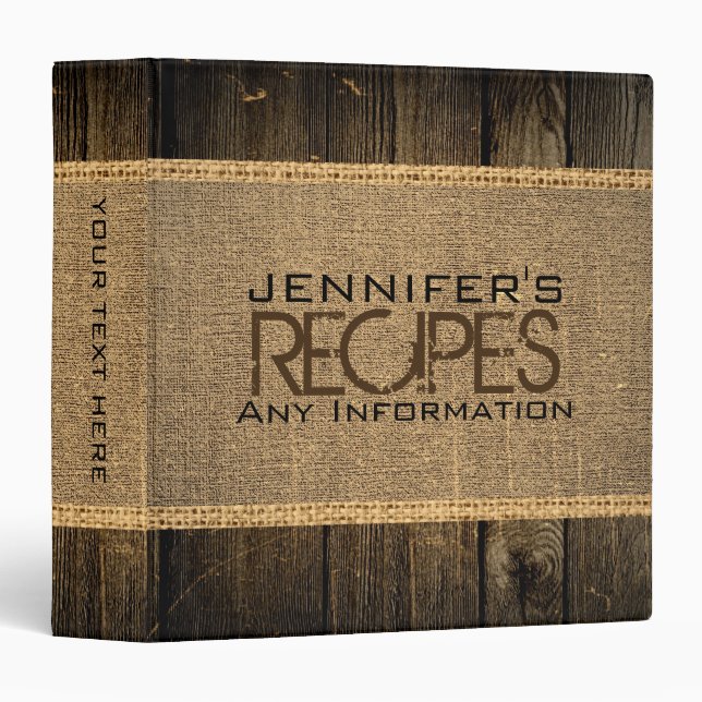 Rustic Burlap Vintage Wood Binder (Front/Spine)