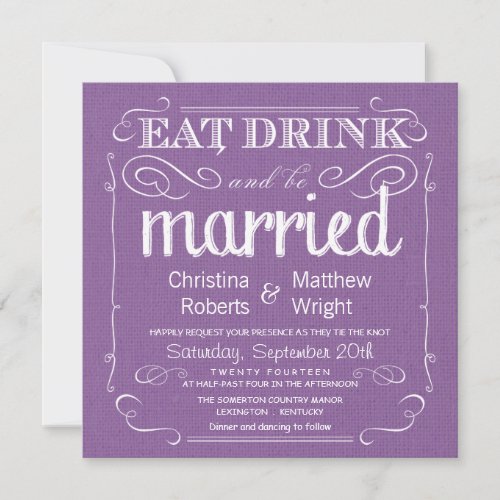 Rustic Burlap Violet Purple Wedding Invitations