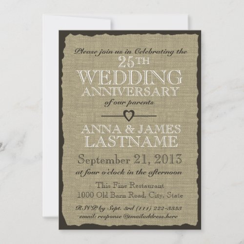 Rustic Burlap Wedding Anniversary Custom Announcement