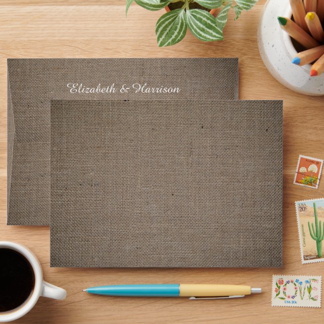 Rustic Burlap Wedding Envelope (Desk)