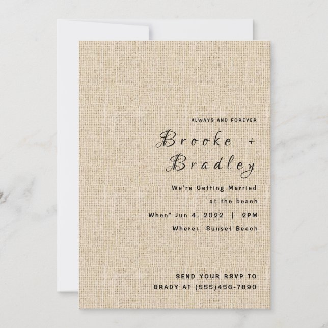 Rustic Burlap Wedding Invitation (Front)