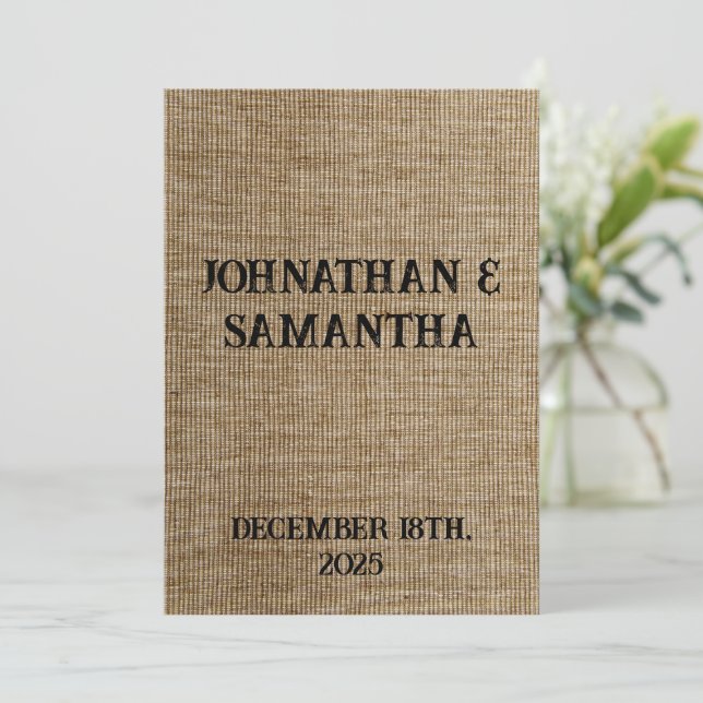Rustic Burlap Wedding Invitation | Personalized (Standing Front)