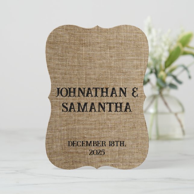 Rustic Burlap Wedding Invitation – Personalized  (Standing Front)
