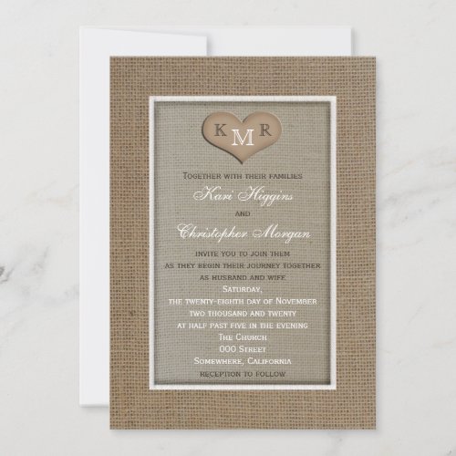 Rustic Burlap Wedding Invitation with Monogram