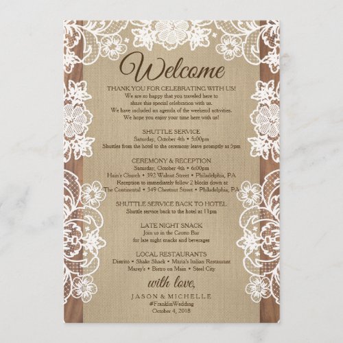 Rustic Burlap Wedding Itinerary _ Wedding Welcome Program