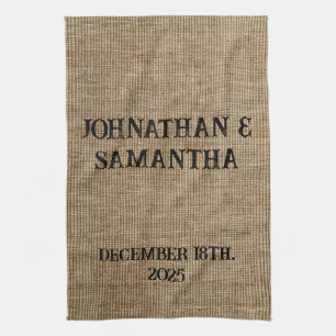Rustic Burlap Wedding Kitchen Towel Personalized