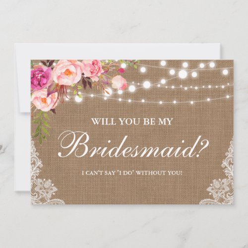 Rustic Burlap Wedding Lace Floral Bridesmaid Invitation