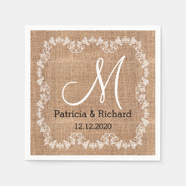 Rustic Burlap Wedding Monogram Napkins (Front)