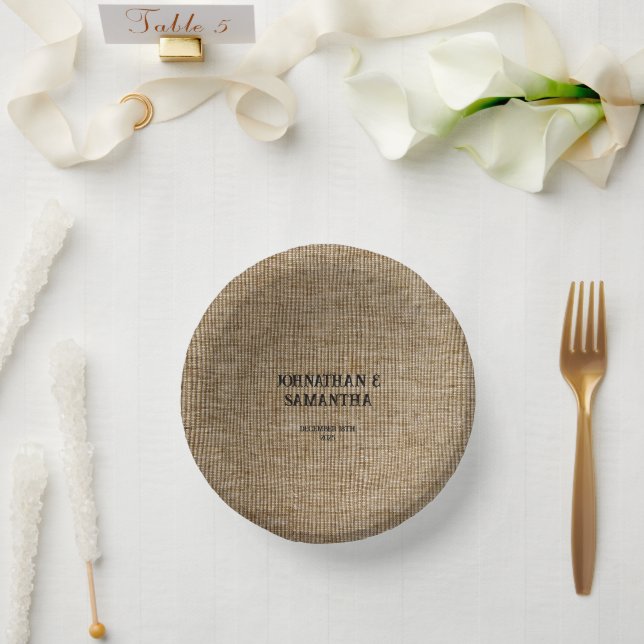 Rustic Burlap Wedding Personalized Paper Bowls (Wedding)