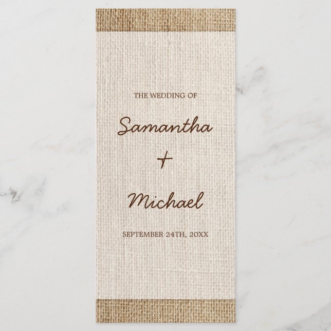 Rustic Burlap Wedding Program (Front)