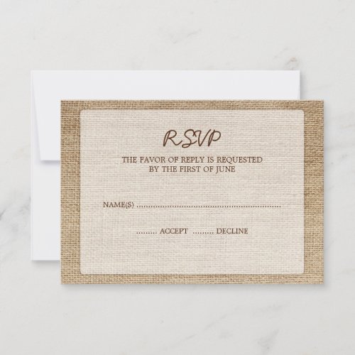 Rustic Burlap Wedding RSVP Response Card