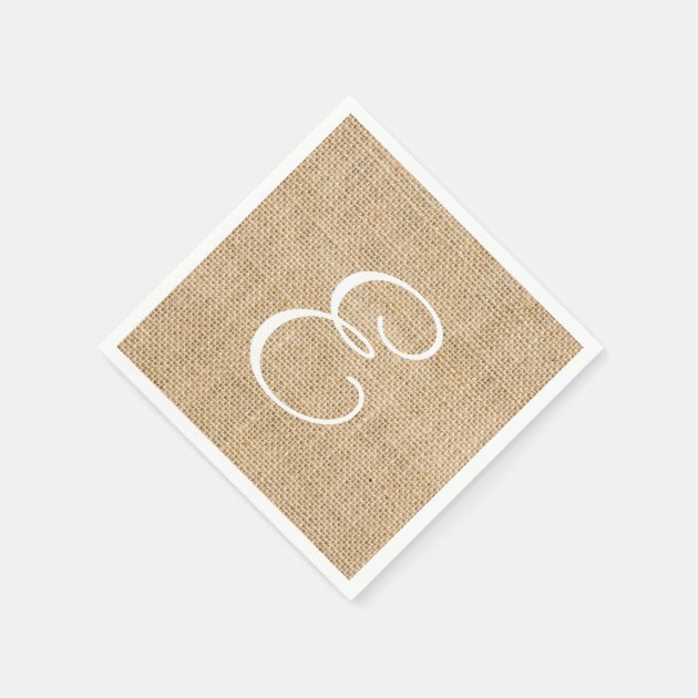 Rustic Burlap Wedding Simple Monogram Paper Napkin