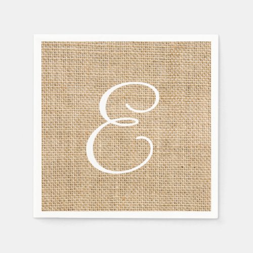 Rustic Burlap Wedding Simple Monogram Paper Napkins