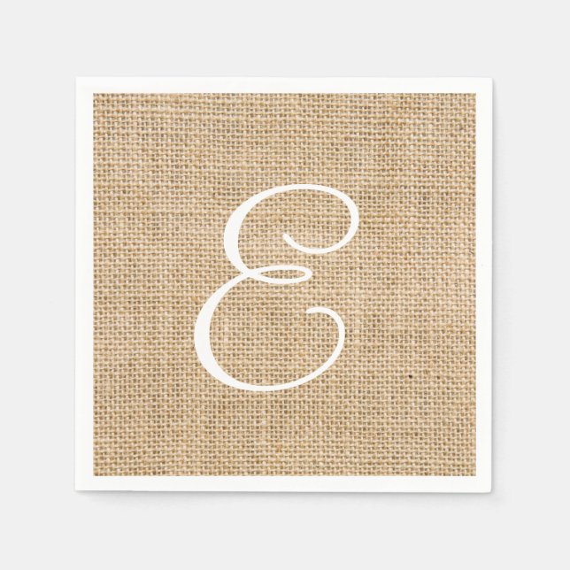 Rustic Burlap Wedding Simple Monogram Paper Napkins (Front)