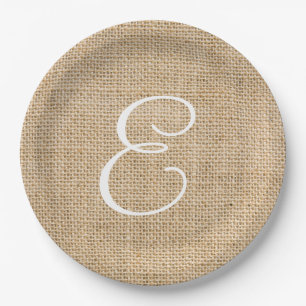 Rustic Burlap Wedding Simple Monogram Paper Plates