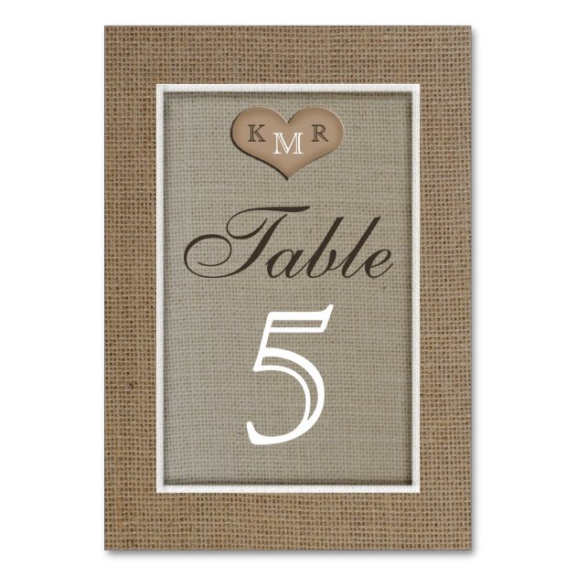 Rustic Burlap Wedding Table Numbers Cards