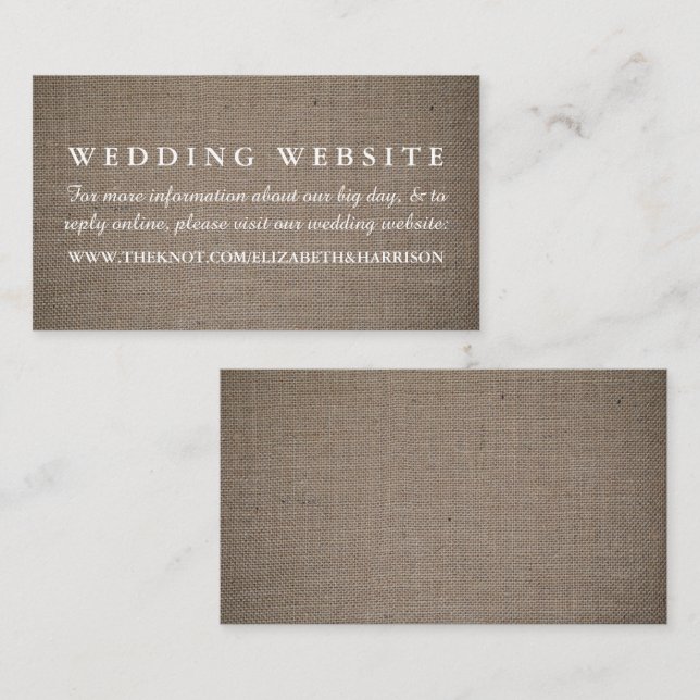 Rustic Burlap Wedding Website Enclosure Card (Front/Back)
