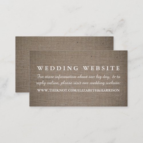 Rustic Burlap Wedding Website Enclosure Card