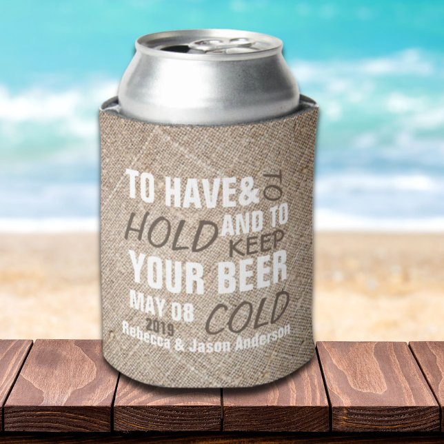 rustic burlap western country wedding favor can cooler (rustic burlap western country wedding favor can cooler)