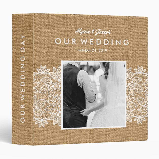 Rustic Burlap with Lace and Wedding Photo Binder (Front/Spine)