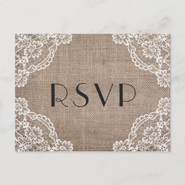 Rustic Burlap with Lace Corners | RSVP Postcard (Front)