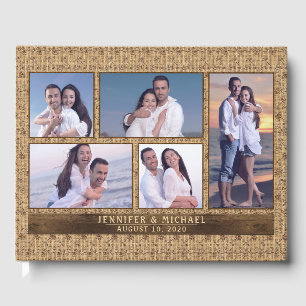 Rustic Burlap Wood Instagram Photo Collage Wedding Guest Book