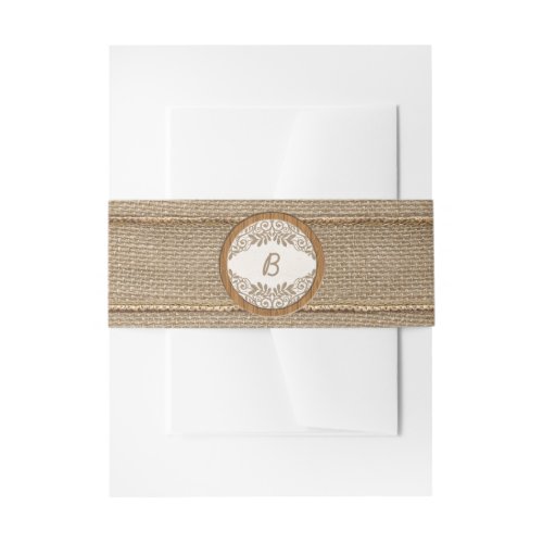 Rustic Burlap Wood Monogram Wedding Belly Band