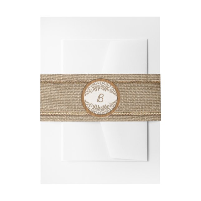 Rustic Burlap Wood Monogram Wedding Belly Band (Front Example)