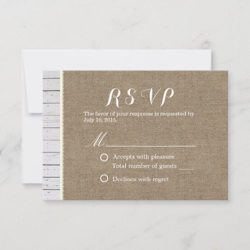 Rustic Burlap  Wood Stripes Wedding RSVP