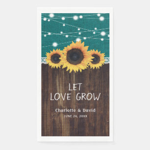 Rustic Burlap Wood Sunflower Teal Wedding Napkins