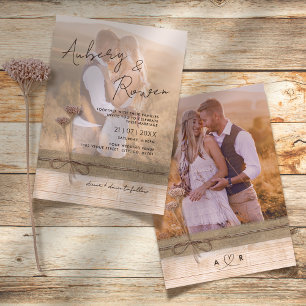 Rustic Burlap Wood Wildflower Boho Photo Wedding Invitation