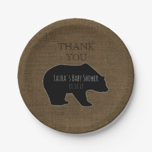 Rustic Burlap   Woodland Boy Baby Shower Paper Plates