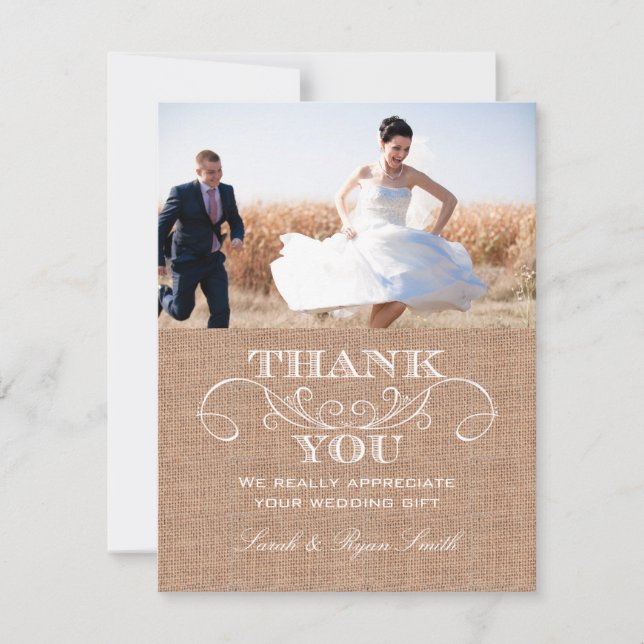 Rustic Burlarp Print Wedding Thank You Cards (Front)