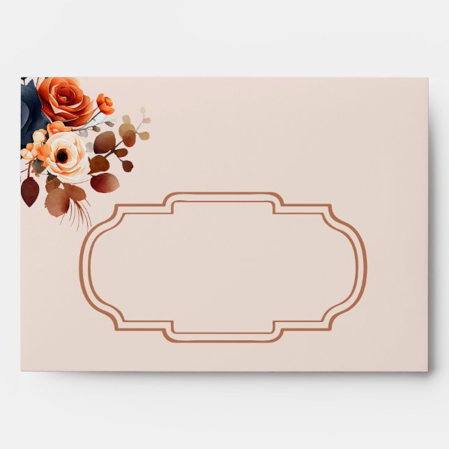 Rustic Burnt Orange and Blue Floral Wedding Envelope (Front)