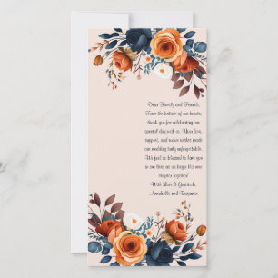 Rustic Burnt Orange and Blue Wedding Bookmark Thank You Card