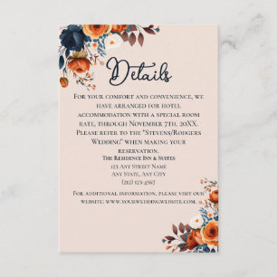 Rustic Burnt Orange and Blue Wedding Details Enclosure Card