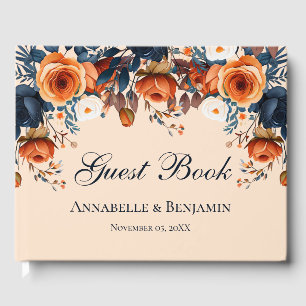 Rustic Burnt Orange and Blue Wedding Guest Book