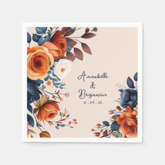 Rustic Burnt Orange and Blue Wedding  Napkins